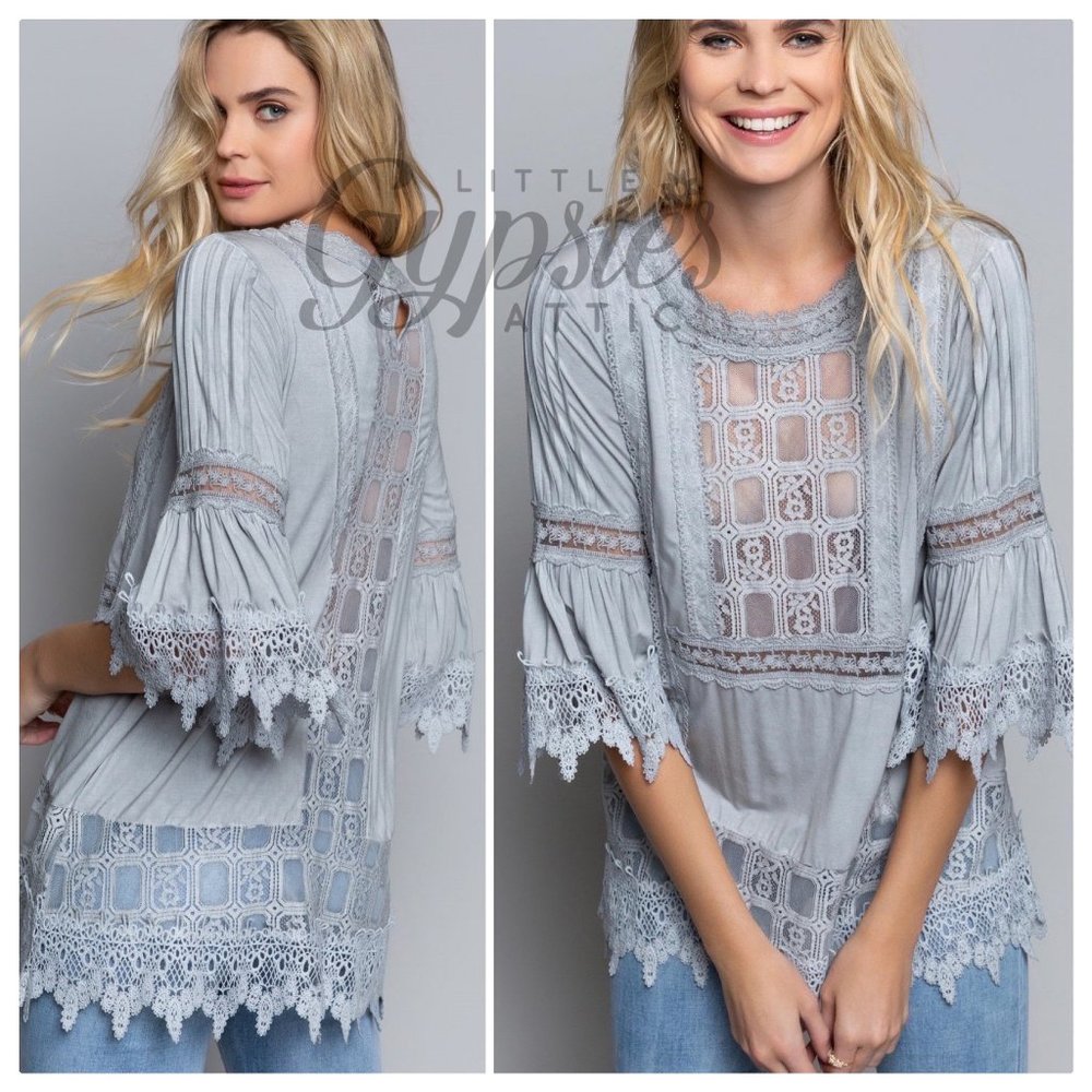 POL Windowpane Lace Tunic Top - Picture 8 of 14